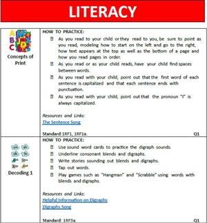 First page of 1st grade parent checklist