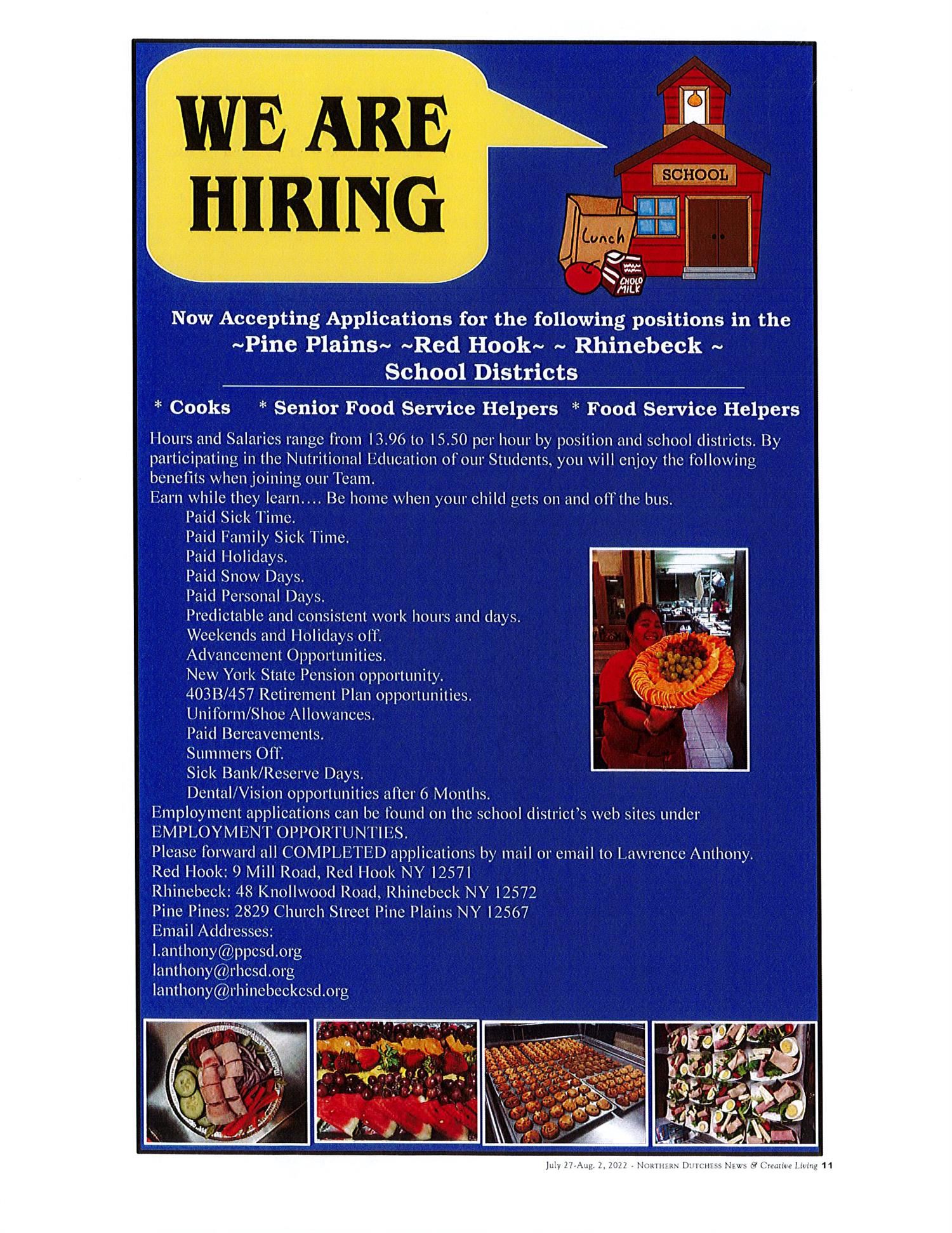 Food Services is hiring cooks and food service helpers